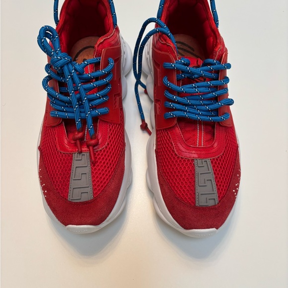 Versace Chain Reaction Low Red Sneakers Blue Laces Men's Size